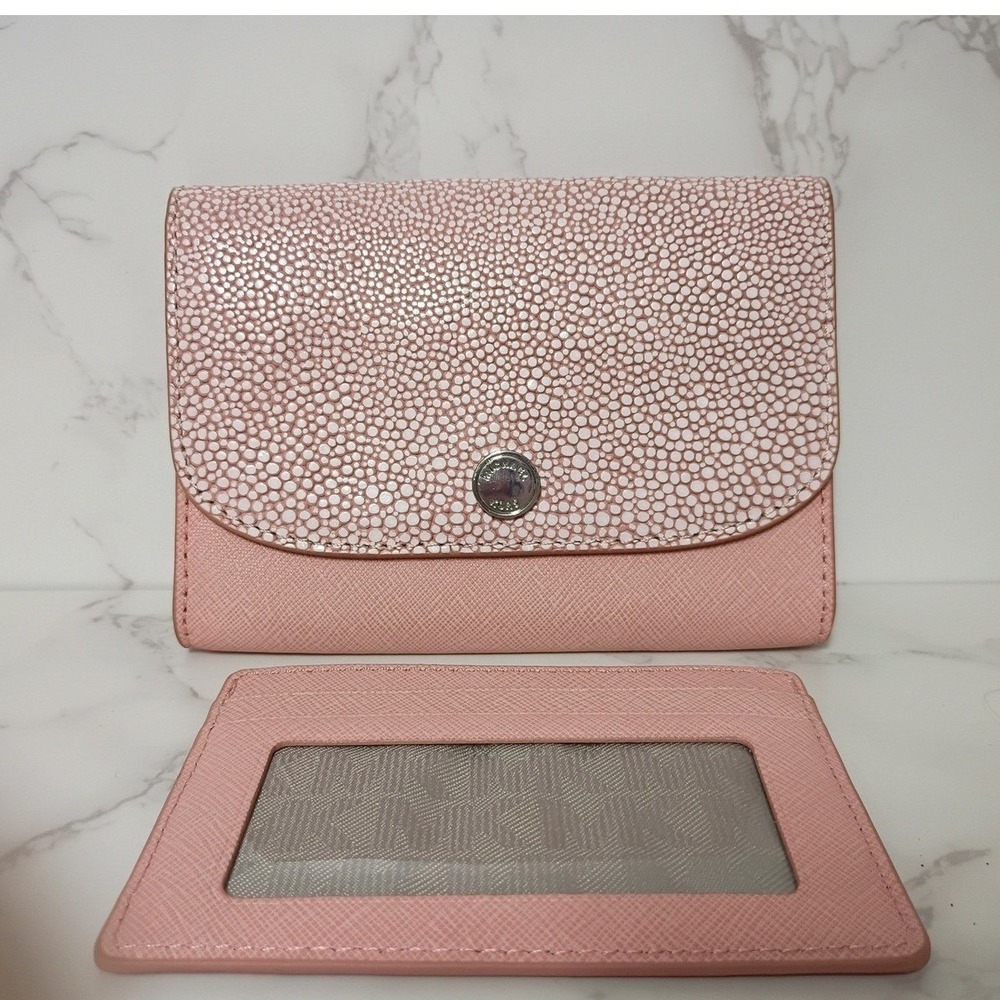 MICHAEL KORS Juliana Pink Saffiano Leather 3-in-1 Flap Wallet Set - EUC